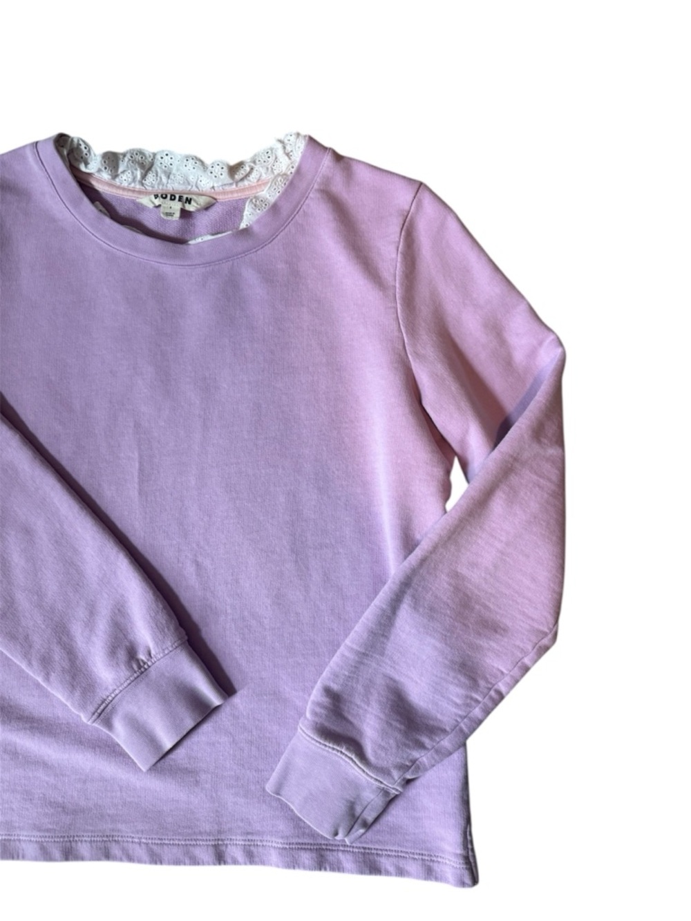 🪻Boden Lilac Purple Lace Trim Crew Collar Long Sleeve Lightweight Sweatshirt